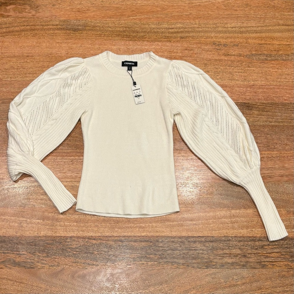 Express Cream Sweater with puff sleeves. Size XS - NWT